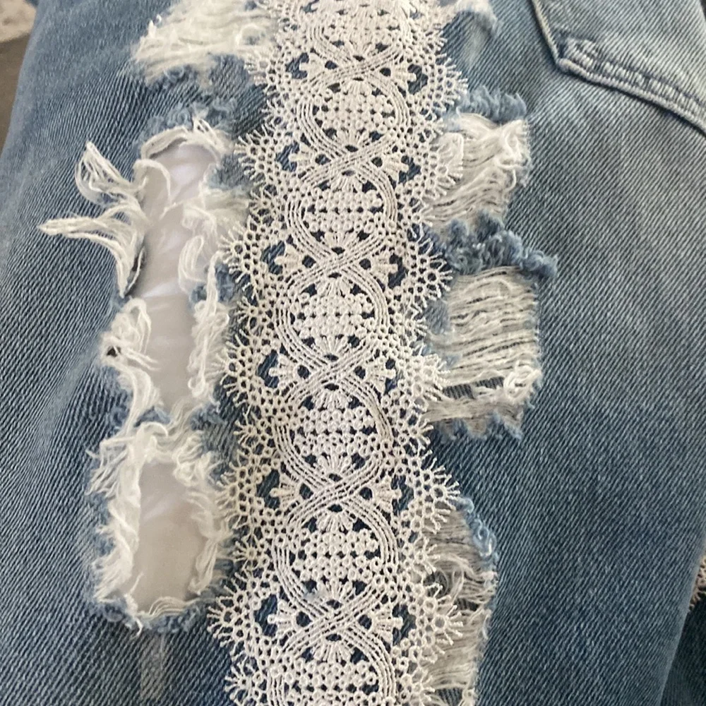 NWOT Blumarine Blue Lace Trim Distressed Skinny Jeans💙🤍💙 - Picture 9 of 13